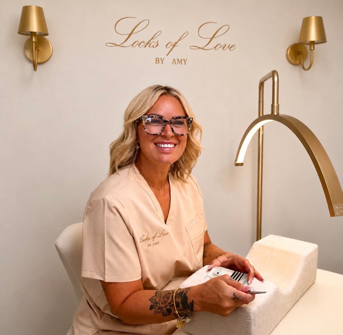 Amy, hair extension and lash specialist, in her Stevenage studio