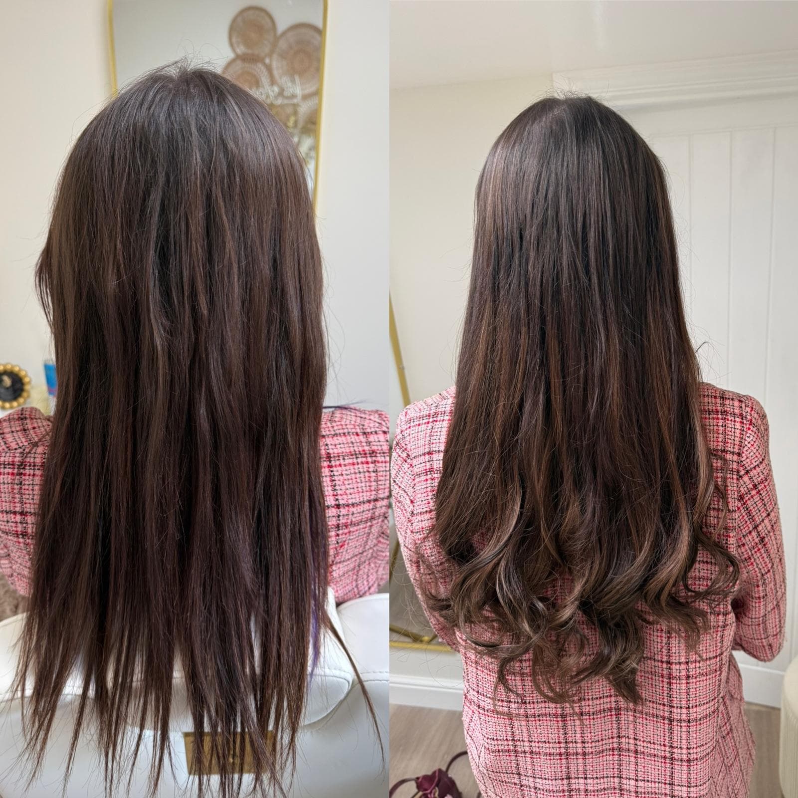 Beautiful hair extensions styled in salon