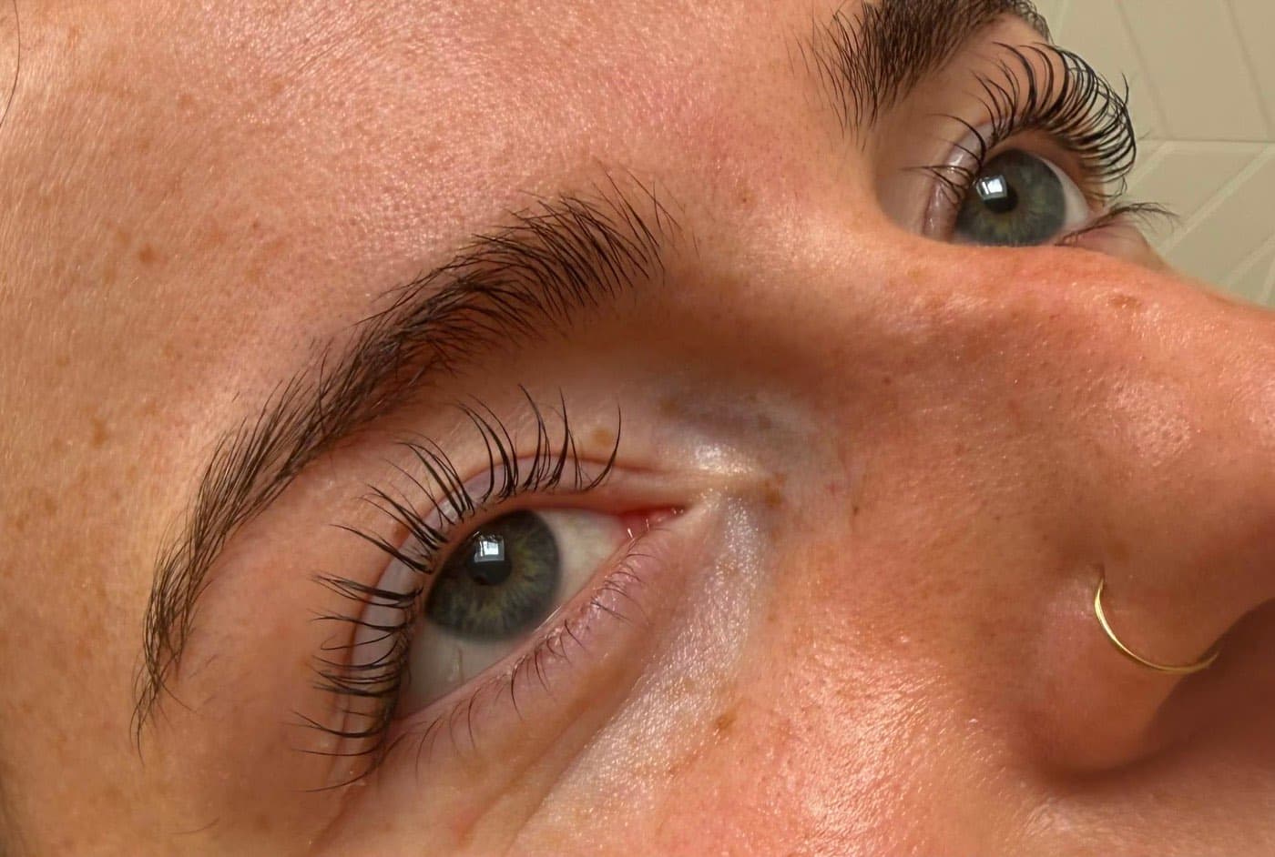 Lash lift result, with the natural lashes curled and lifted from the root